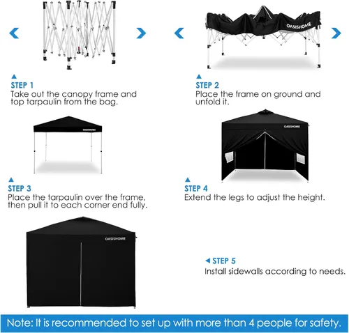 Vista 5 de Oasishome - Carpa plegable con configuración de un solo empuje, toldo portátil de 10'x10', con 4 paredes laterales, bolsa con ruedas, impermeable