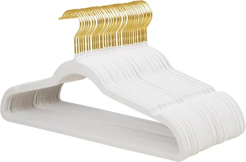 Vista 24 de ManGotree Perchas de terciopelo con gancho dorado giratorio de 360°, perchas de fieltro antideslizantes para trajes, colgador de ropa delgado que