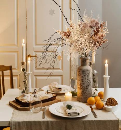 Vista 3 de Ramo de flores falsas para decoración, flores artificiales de seda, artificiales para decoración de otoño, centros de mesa de café (beige)