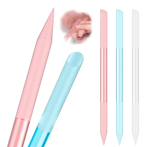 Juego de 3 herramientas de cristal para quitar cutículas, lima de uñas, removedor de cutículas, juego de herramientas de cristal de doble cara con