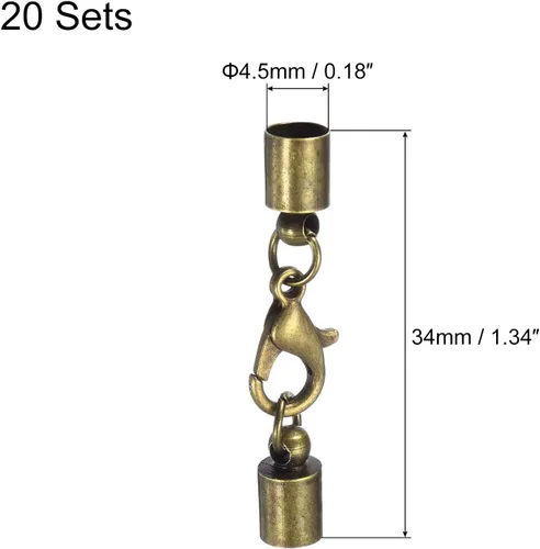 Vista 2 de uxcell Juego de 20 tapas de cuero de 0.197 in con cierres de pinza de langosta, terminadores de barril para hacer pulseras de cuero, tono bronce