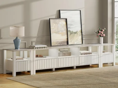 Vista 9 de WAMPAT Soporte de TV rectangular moderno blanco para televisores de hasta 80 pulgadas, consola de TV de 70 pulgadas, mesa multimedia con 6