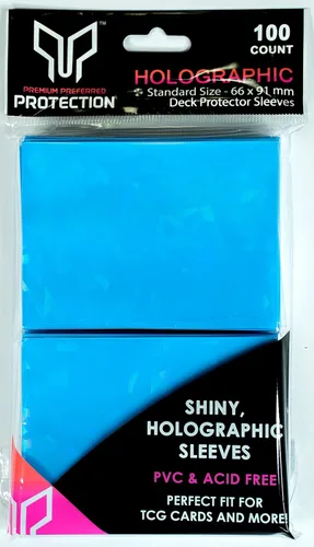 Vista 3 de 100 fundas holográficas azules para tarjetas, ajuste perfecto, fundas brillantes para tarjetas coleccionables, tamaño estándar, fundas de Pokémon