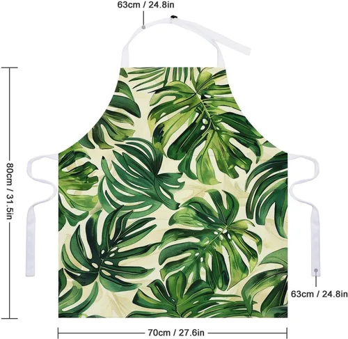 Vista 2 de MUSM Apron for Adults - 27.6 X 31.5 Inch, Heavy-Duty Polyester Aprons with Two Large Pockets, Waterproof Green And Beige Style Kitchen Apron for