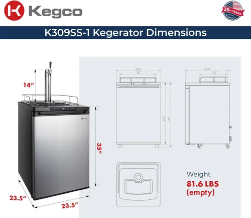 Vista 10 de Dispensador de cerveza de barril digital Kegco K309 Kegerator, Acero inoxidable