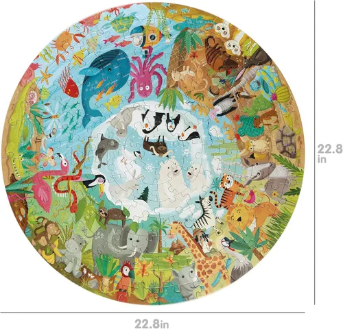 Vista 2 de boppi Round 150 Piece Jigsaw for Kids Aged 5-8 Educational Animals Around the World Puzzle with Continents & Animal Habitats Eco-Friendly