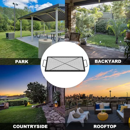 Vista 8 de onlyfire Parrilla de Cocción Rectangular con Marcas en X para Fogata Barbacoa, Rejilla de Parrilla BBQ de Acero Extra Resistente para Fogata