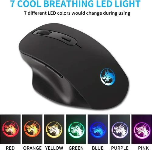 Vista 4 de Greshare Mouse para juegos, ratones ópticos de 2.4 GHz con conexión inalámbrica Bluetooth de modo dual RGB colorido luminoso