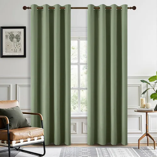 Vista 26 de DONREN Cortinas opacas completas para dormitorio, aislamiento térmico y reducción de ruido, cortinas de lino con ojales para sala de estar y Negro