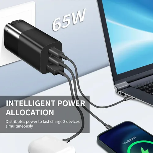 Vista 6 de GaN-001US - Cargador USB C GaNk para tablets Surface de 65 W, con superficie de nailon de 6 pies a cable USB C, compatible con Microsoft Surface Pro