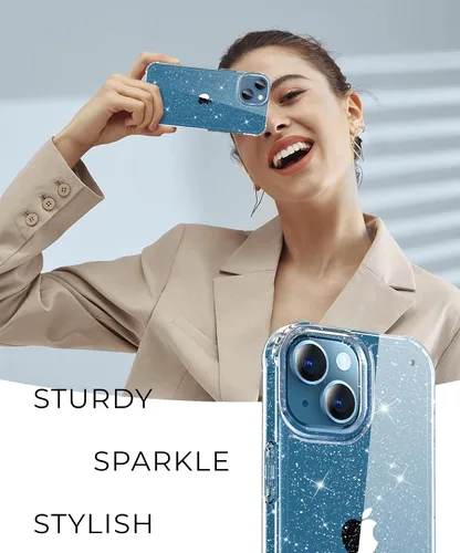 Vista 5 de MIODIK - Funda compatible con iPhone 13 con protector de pantalla + protector de lente de cámara, funda protectora antichoques de purpurina