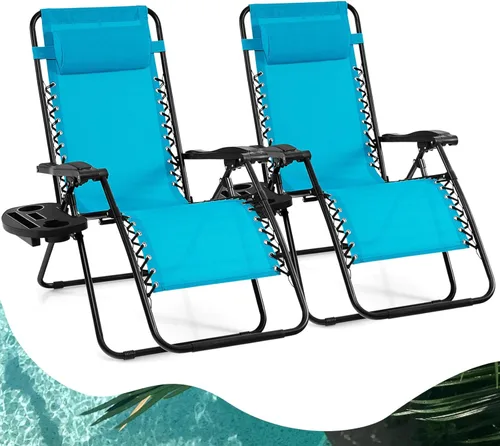 Vista 20 de Goplus Zero Gravity - Silla reclinable, plegable y ajustable con almohada y soporte para tazas para el patio, la piscina, el campamento y exteriores