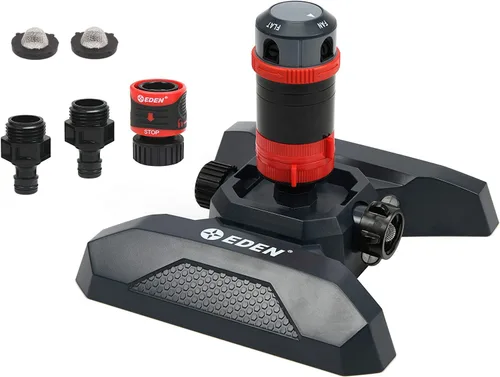 Vista 5 de Eden 94123 Aspersor giratorio móvil ajustable de 4 patrones con juego de arranque de conexión rápida, cobertura de 360 grados