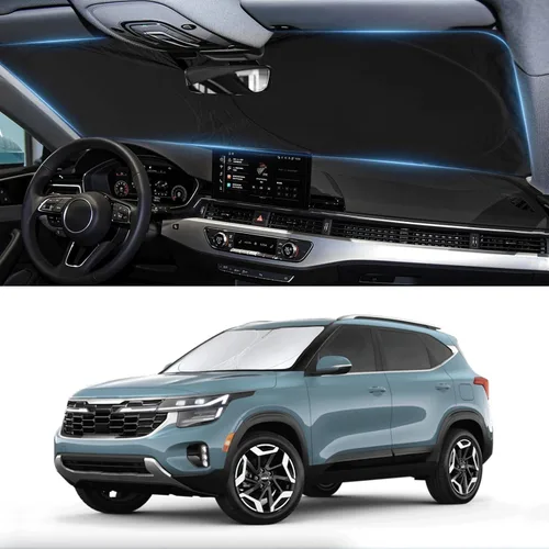 Vista 27 de Parasol plegable para parabrisas, protector reflectante para ventana frontal 210T, bloquea los rayos ultravioleta, accesorios para automóvil, XXL