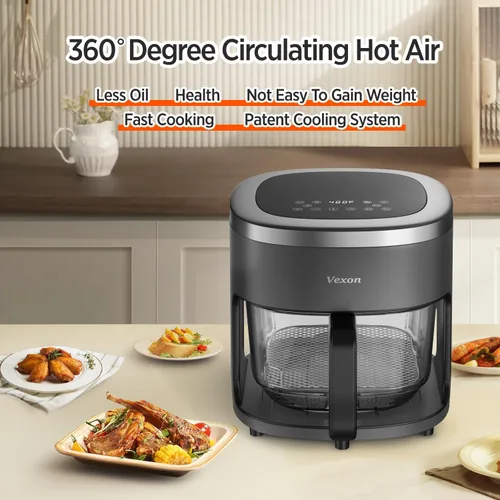 Vista 6 de Freidora de aire de vidrio 6-EN-1, freidora de aire de 4.5QT con olla de vidrio transparente, freír al aire, deshidratar, tecnología Air Crisp