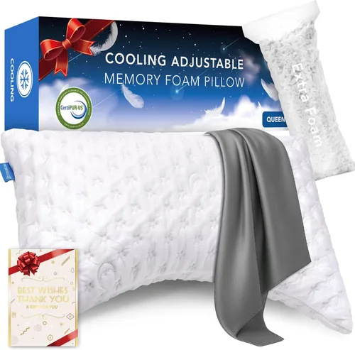 Vista 14 de KUCEY - Almohada refrescante para dormir lateral para dolor de cuello y hombros, almohadas de cama curvas de espuma viscoelástica triturada de lujo