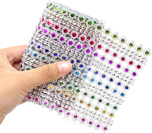 Vista 3 de Honbay Rollo de cinta de malla de diamantes de imitación con forma de flor brillante de 4.5 pulgadas x 2 yardas para bodas, cumpleaños, baby shower