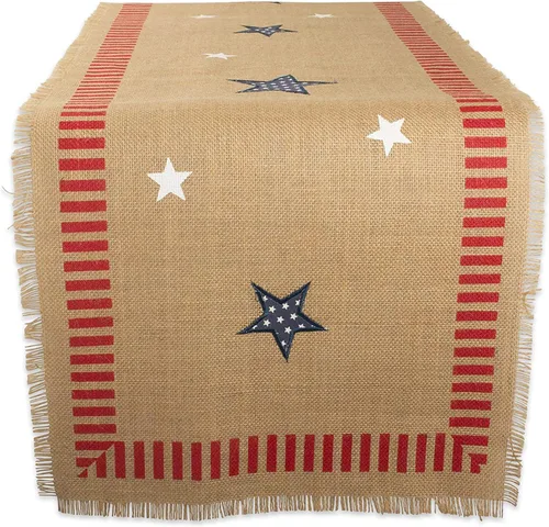 Vista 12 de DII Colección de mesa del 4 de julio, camino de mesa, 15x74, yute patriótico