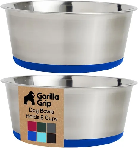 Vista 14 de Gorilla Grip - Juego de 2 cuencos metálicos de acero inoxidable para perros, base de goma, resistente a la oxidación, libre de BPA de grado Turquesa
