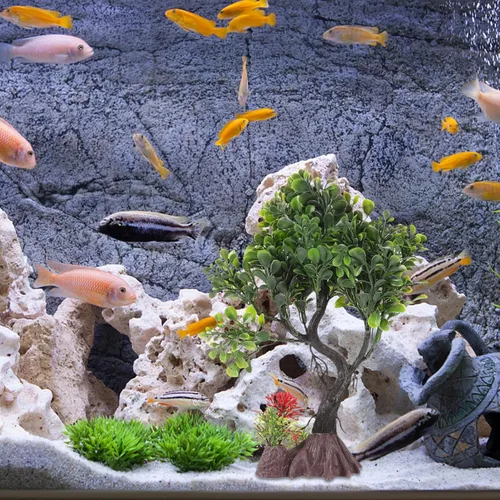 Vista 4 de POPETPOP Plantas de acuario Árbol de plástico artificial para el hogar y la oficina Acuario Simulación Plantas hidropónicas de plástico