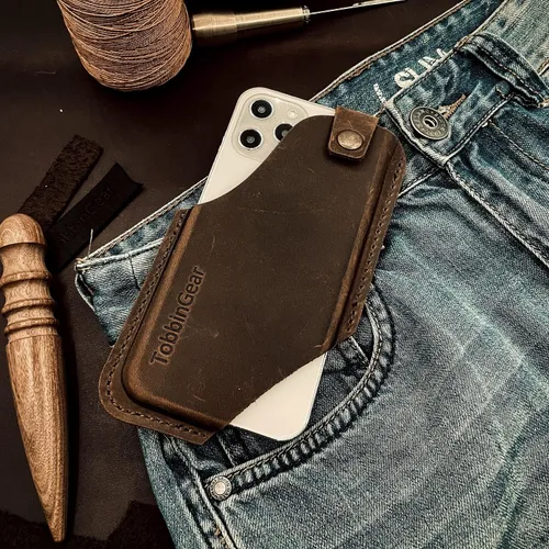 Vista 6 de TobbinGear Funda de cuero para teléfono móvil con clip para cinturón, bolsa de cinturón de cuero, funda universal para teléfono en el cinturón