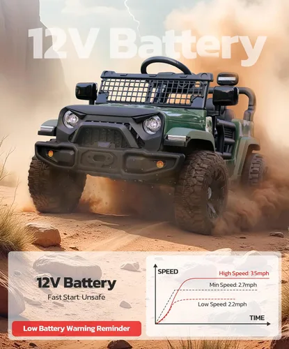 Vista 3 de ELEMARA Auto de Paseo, Vehículo de paseo con Bluetooth para niños pequeños, vehículos a batería de 12 V con control remoto, camión todoterreno