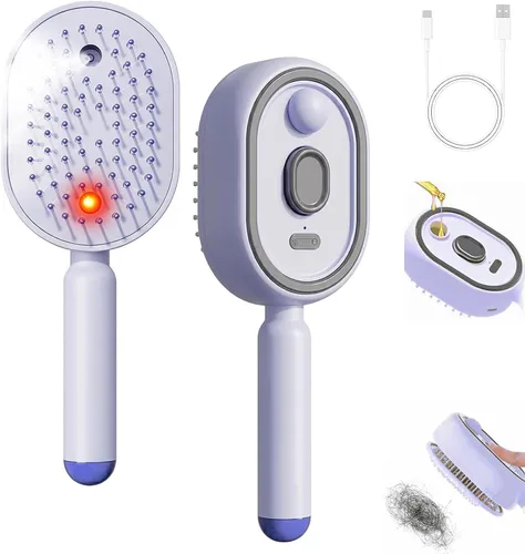 Electric Steam Brush, Rechargeable Detangling Straightener (Purple)