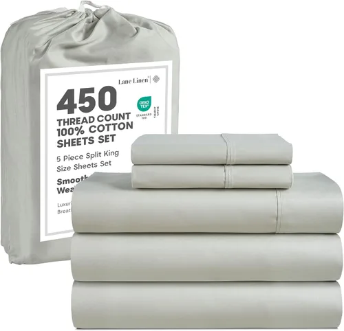 Vista 51 de LANE LINEN - Sábanas tamaño Queen, 450 hilos, 100% algodón, de satén, sábanas refrescantes, suaves y transpirables, con bolsillo profundo, 4 piezas