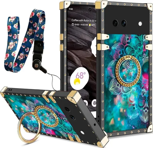 Vista 27 de nancheng for Google Pixel 6 Case for Girls Women Stylish Luxury Bees Design Case with Ring Stand Holder + Strap Lanyard Shockproof Protection Cover