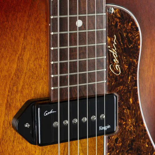 Vista 8 de Godin 5th Avenue Kingpin P90 - Guitarra eléctrica acústica estilo jazz, color coñac