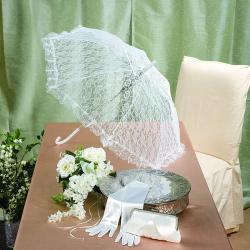 Vista 3 de Fun Express Sombrilla de encaje blanco de 30 pulgadas – Accesorios de boda elegantes para damas de honor y niñas de flores Paraguas decorativo