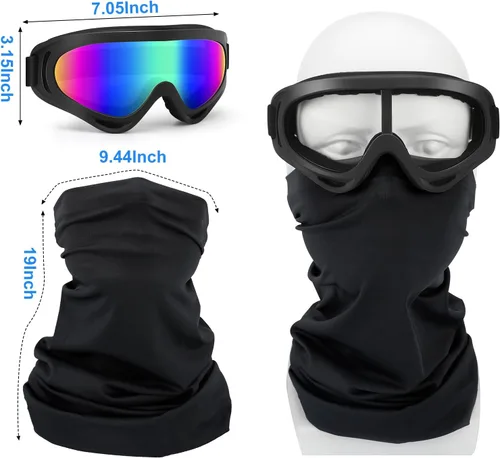 Vista 2 de Gafas de motocicleta de 3 paquetes con bufanda para el cuello, gafas para ATV, bicicleta de tierra, motocross, ropa para montar en bicicleta, UTV