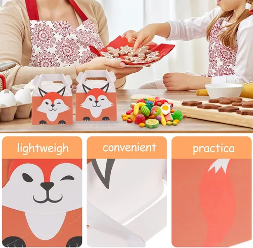 Vista 4 de NUOBESTY 10pcs Cartoon Fox Treat Boxes Caja de embalaje portátil para suministros de recuerdo de fiesta de cumpleaños