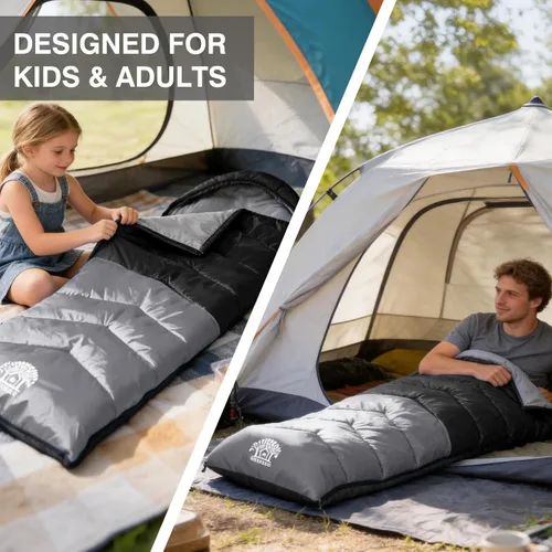 Vista 7 de Sleeping Bag 4 Seasons Adults & Kids for Camping Hiking Trips Warm Cool Weather,Lightweight and Waterproof with Compression Bag,Indoors Outdoors