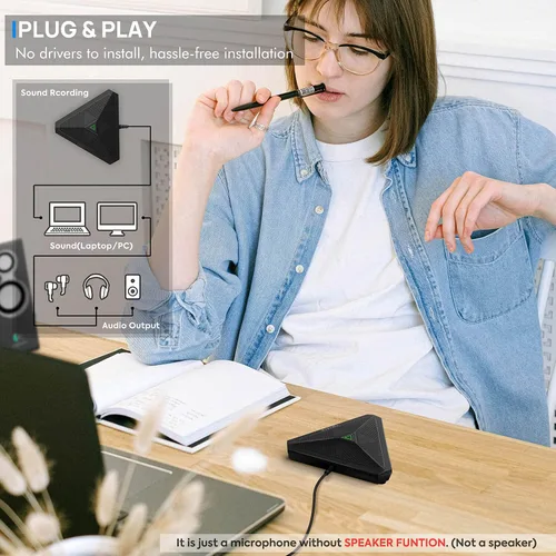 Vista 5 de CMTECK Micrófono USB para conferencias, botón de silencio, micrófono de límite de condensador omnidireccional para grabación, transmisión
