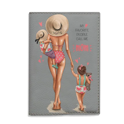 Vista 4 de Summer passport holder for women - Mom with Daughter and Son, Eco Leather Wallet Organizer, Personalized Cover for documents