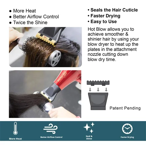 Vista 4 de Turbo Power Twin Turbo 3900 Advanced Ionic & Ceramic Eco Friendly Gold Secador de pelo + accesorio M Hair Designs Hot Blow (paquete) – Secado