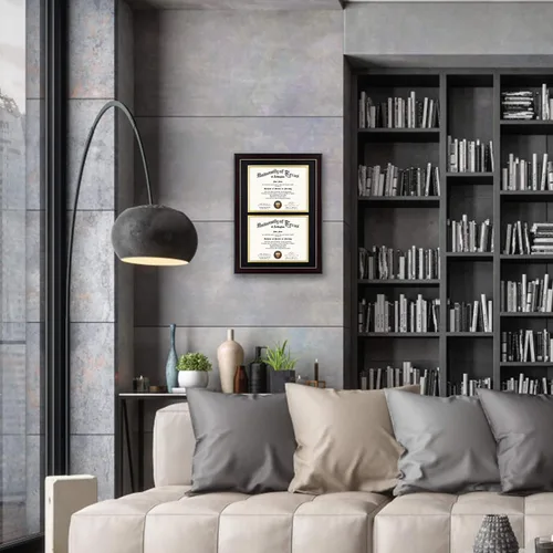 Vista 2 de GraduationMall - Marco para certificado, diploma y documentos con cristal real, aspecto de madera profesional y cuentas doradas, color caoba y blanco