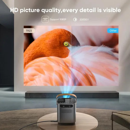 Vista 4 de [Diseño único de manija] Mini-proyector, mini proyector con WiFi 5G y Bluetooth, proyector portátil inteligente 1080P con pantalla táctil, proyector