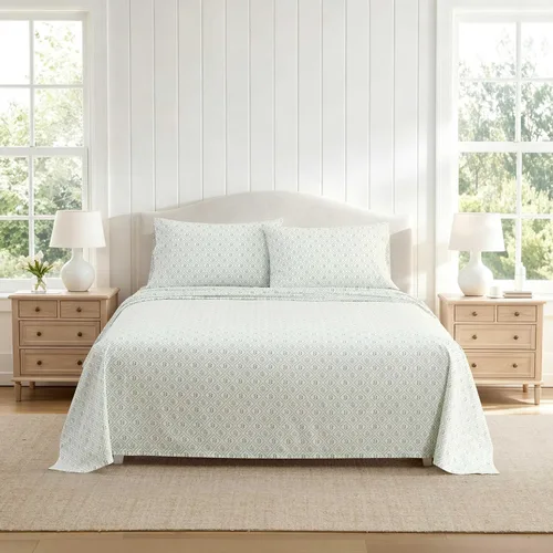 Vista 21 de Martha Stewart - Juego de sábanas tamaño individual con sábana bajera y funda de almohada, ropa de cama de percal de algodón con una sensación