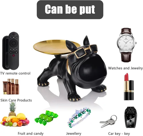 Vista 3 de Divertida bandeja de almacenamiento de bulldog francés, regalos de bulldog francés, cuenco para llaves de perro para mesa de entrada, accesorios