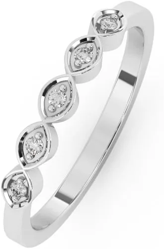 Vista 3 de Anillo de 0.05 quilates redondo de talla brillante con diamantes naturales marquesa a juego Elegantemente elaborado en oro blanco de 14 quilates