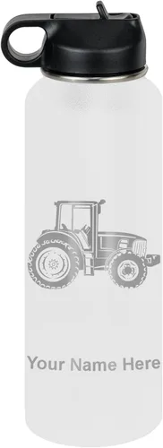 Vista 19 de LaserGram Botella de agua de doble pared abatible de 12 onzas con pajilla, tractor agrícola, grabado personalizado incluido (lavanda)