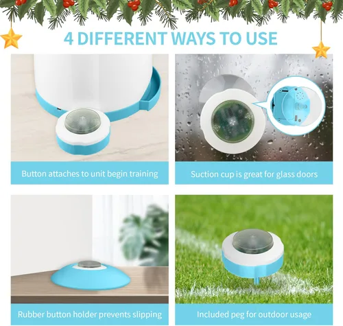 Vista 5 de PETGEEK Dispensador de golosinas para perros con botón, alimentador automático para perros con control remoto y doble fuente de alimentación, Azul