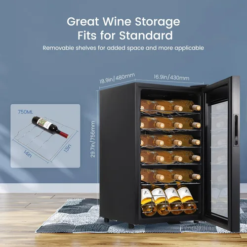 Vista 4 de Refrigerador de vino con compresor de 24 botellas, compresor de bebidas independientes, para vino tinto, blanco, champán o espumoso, 40 °F a 65 °F