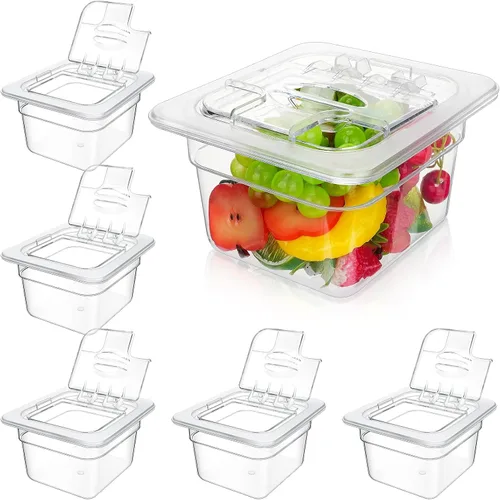 Vista 8 de Geetery Paquete de 12 Bandejas de Comida de Policarbonato Profundas de 4'' con Tapa, Bandejas de Plástico Apilables, Recipientes de Almacenamiento