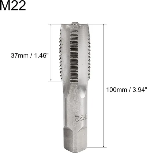 Vista 2 de uxcell Métrico M22 Rosca 2.5 paso 4 flautas rectas H2 herramienta de aleación de acero inferior y tornillo cónico juego de roscas para reparar 1 par