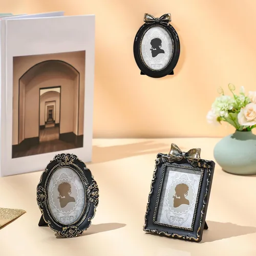 Vista 7 de Vicenpal 3 Pcs Tiny Vintage Ornate Picture Frames 2.5 x 3.5 Inch Black Gold Negro dorado