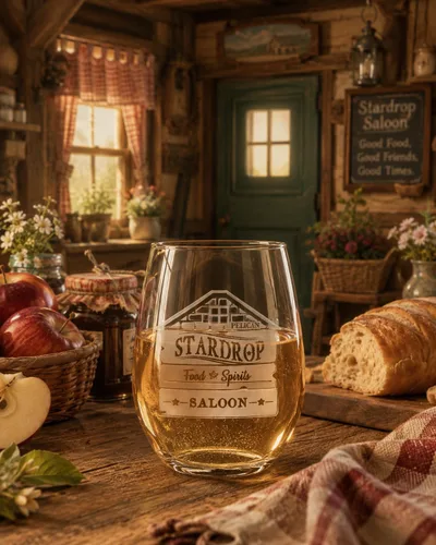 Vista 8 de Hat Shark Stardrop Saloon Rustic Bar Food Game Parody Sign Logo - Copas de vino sin tallo grabadas con láser