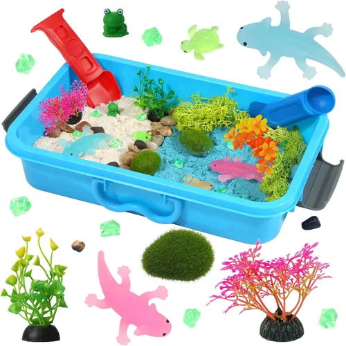 AGENTLAN Axolotl - Cubo sensorial de ajolotl, juguetes sensoriales con arena de juego para niños y niñas, kit de arena de regalo para niños de 3, 4,